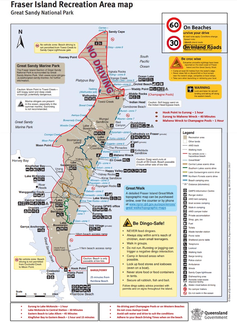 Fraser Island Drive Map   Fraser Island Map 